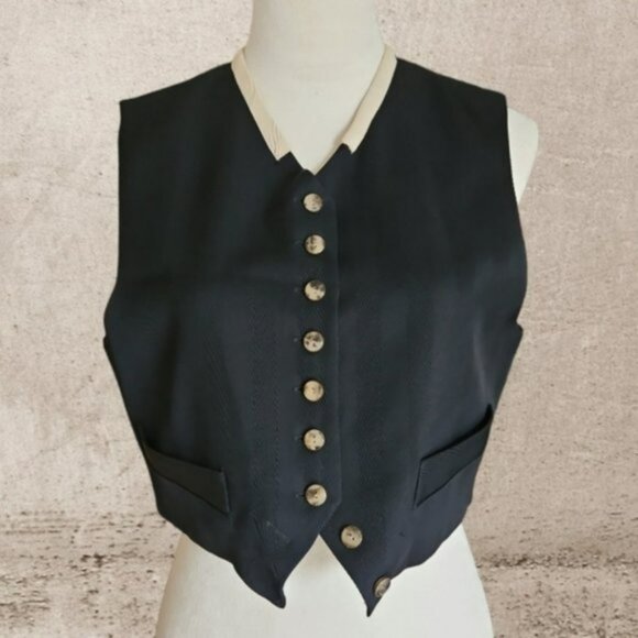VTG The Limited tailored suit vest black herringbone cropped vest size M EUC - Picture 1 of 6